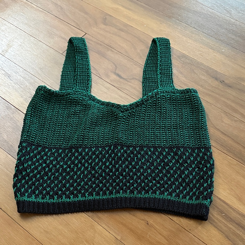 Zara Knitted Green and Black Knit Cropped Top - Size S!